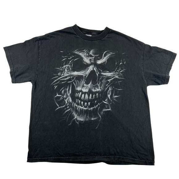 Vintage Y2K Tennessee River Smoking Skull Graphic‎ T Shirt Black Men XL Grunge - Picture 1 of 7